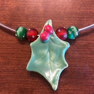 Ceramic Christmas Holly Pendant for Necklace
